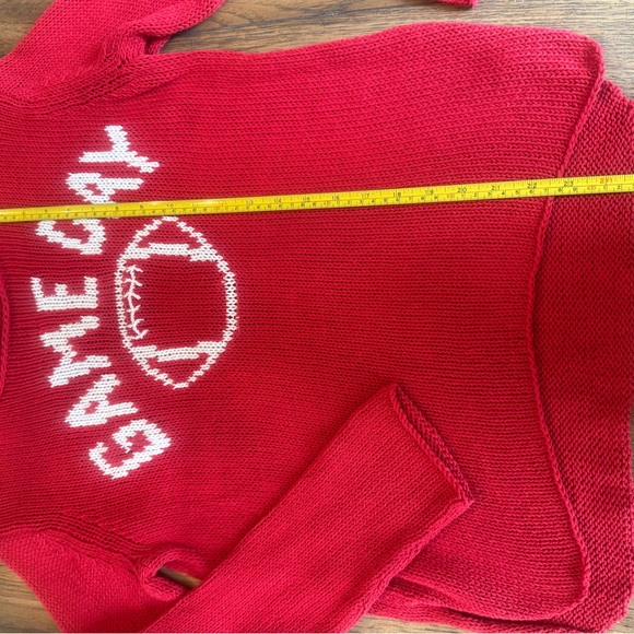 Wooden Ships Game Day Raglan Sleeve Red Knit Cotton Sweater Top S/M - Picture 7 of 16